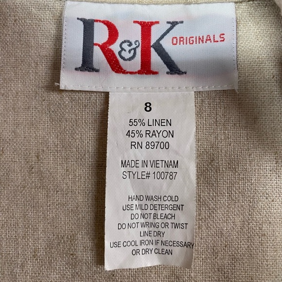 R&K Originals Tan Linen Blend Button-Up Jacket with Shoulder Pads Women’s Size 8 - Picture 3 of 3